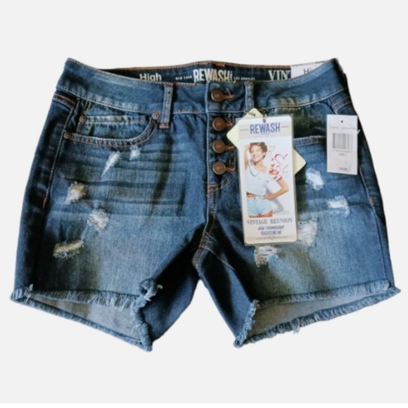 Rewash High Rise Vintage Reunion Denim Shorts Button Fly Size 3/26 Tag-Actual 28 - Picture 1 of 8